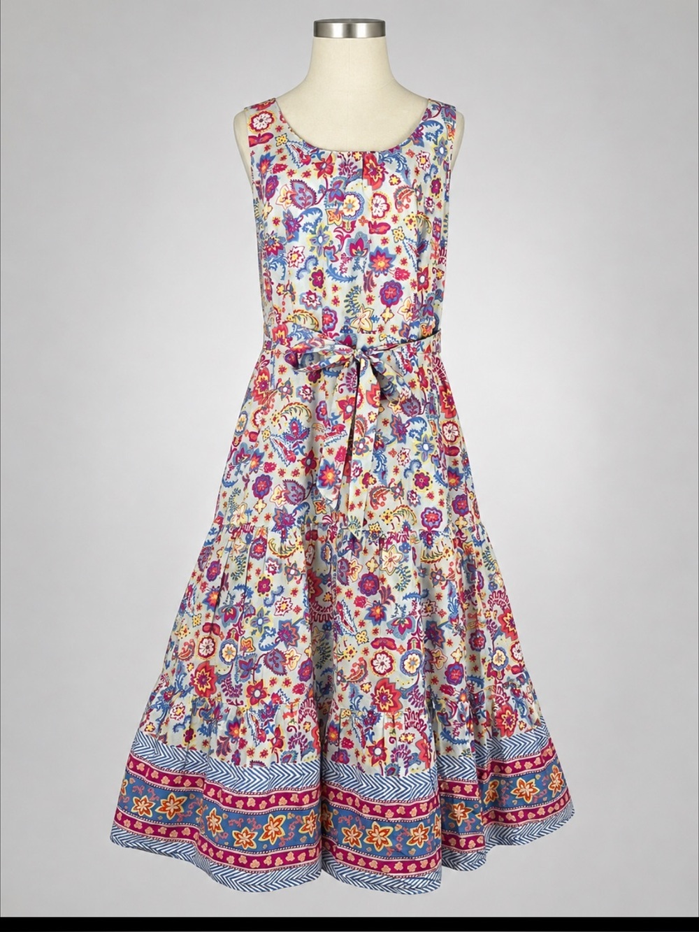Talbots NWOT Cotton Voile Paisley Floral Tiered Maxi Dress Belted 12